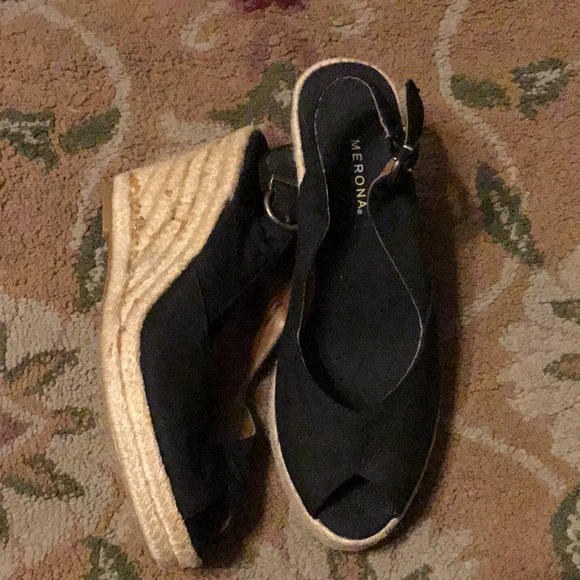 Merona Espadrilles black wedges sandals peep toe - Picture 3 of 3